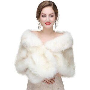 Women's Faux Fur Shawl Wrap Cape for Bridal Wedding Party Blue Artificial Wool